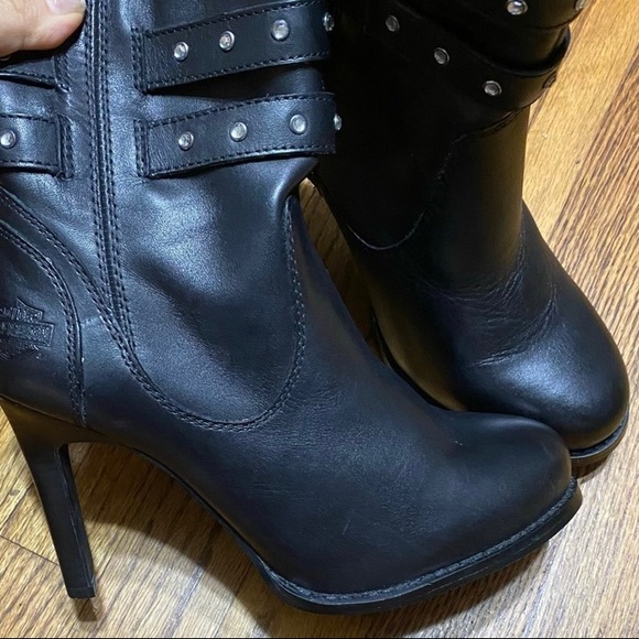 Harley Davidson Black Stiletto Ankle Boots Size 6 - Picture 4 of 9